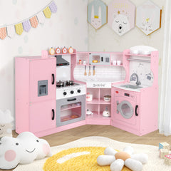 Corner Kids Play Kitchen with Washing Machine and Ice Maker Gift for Boys Girls
