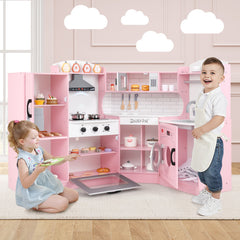 Corner Kids Play Kitchen with Washing Machine and Ice Maker Gift for Boys Girls
