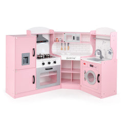 Corner Kids Play Kitchen with Washing Machine and Ice Maker Gift for Boys Girls