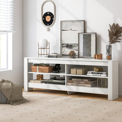 Corner TV Stand with Power Outlet and 4 Open Storage Shelves