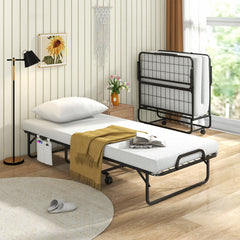 Cot/Twin Size Folding Bed with Memory Foam Mattress and Pillow