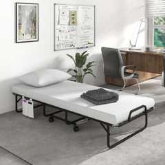 Cot/Twin Size Folding Bed with Memory Foam Mattress and Pillow