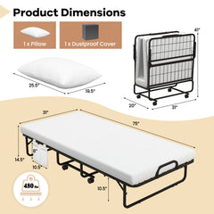 Cot/Twin Size Folding Bed with Memory Foam Mattress and Pillow