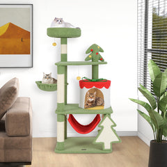 Cute Christmas Cat Tree with Sisal Scratching Posts and Gift Box Shaped Condo