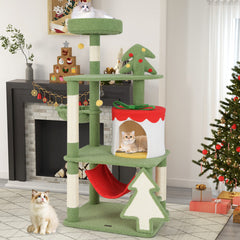 Cute Christmas Cat Tree with Sisal Scratching Posts and Gift Box Shaped Condo