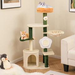Cute Flower Cat Tree Modern Kitty Tower with Plush Top Perch