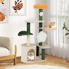 Cute Flower Cat Tree Modern Kitty Tower with Plush Top Perch