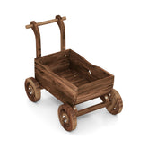 Decorative Wooden Wagon Cart with Handle Wheels and Drainage Hole