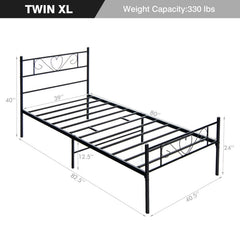 Twin XL Metal Bed Frame with Heart-shaped Headboard and Footboard