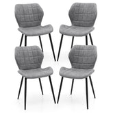 Faux-Leather Texture Dining Chair Set of 2 with Metal Legs and Padded Seat