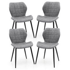 Faux-Leather Texture Dining Chair Set of 2 with Metal Legs and Padded Seat