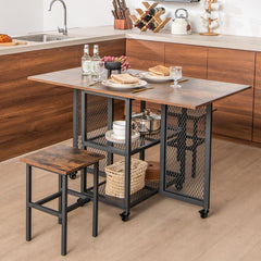Drop Leaf Expandable Dining Table Set with Lockable Wheels