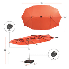 15 Feet Double-Sided Patio Umbrella with 48 LED Lights