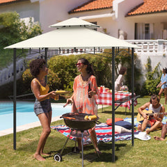 Outdoor Double-Tiered Grill Gazebo Canopy with 2 Shelves and 7 Hooks