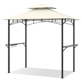 Outdoor Double-Tiered Grill Gazebo Canopy with 2 Shelves and 7 Hooks