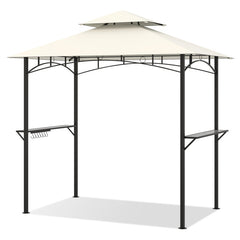 Outdoor Double-Tiered Grill Gazebo Canopy with 2 Shelves and 7 Hooks