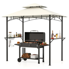 Outdoor Double-Tiered Grill Gazebo Canopy with 2 Shelves and 7 Hooks