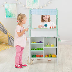 Double-sided Pretend Play Kitchen with Remote Control and LED Light Bars