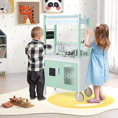Double-sided Pretend Play Kitchen with Remote Control and LED Light Bars