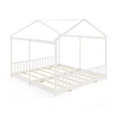 Double Floor Bed for Twins House Beds with Safety Guardrails for 2 Kids