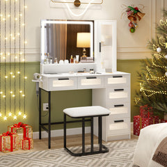 Makeup Vanity Dressing Table and Stool Set with Lights and Charging Station