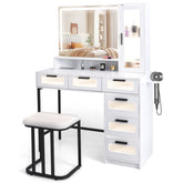 Makeup Vanity Dressing Table and Stool Set with Lights and Charging Station