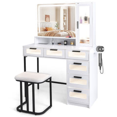 Makeup Vanity Dressing Table and Stool Set with Lights and Charging Station