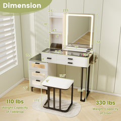 Makeup Vanity Dressing Table and Stool Set with Mirror and 3-Color LED Lights
