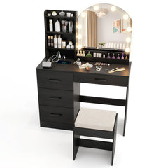 Makeup Vanity Desk Dressing Table and Stool Set with Mirror and Lights