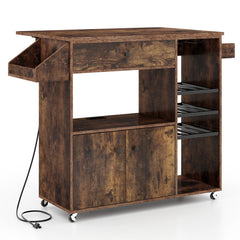 Drop Leaf Mobile Kitchen Island Cart with Power Outlet and Adjustable Shelf