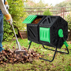 Dual Chamber Garden Compost Tumbler with Sliding Doors