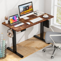 Electric Standing Desk with 3 Memory Height Settings and 2 Hanging Hooks & Cable Management