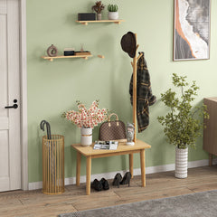 End Table with Coat Rack Solid Wood Coat Tree with 2-in-1 Side Table In Natural