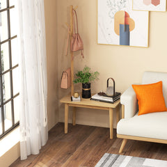 End Table with Coat Rack Solid Wood Coat Tree with 2-in-1 Side Table In Natural