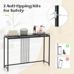 47 Inch Console Table Narrow Entryway Table with Faux Marble Tabletop