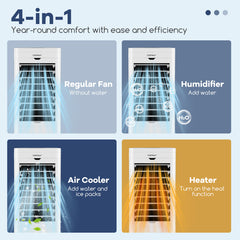 Evaporative Air Cooler and Heater with 3 Modes 3 Speeds and 2 Ice Boxes