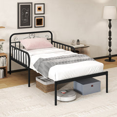 Extendable Metal Daybed to Twin Size Bed with Guardrails and Armrests
