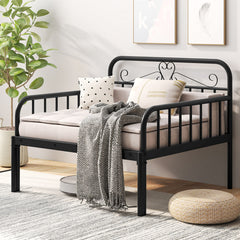 Extendable Metal Daybed to Twin Size Bed with Guardrails and Armrests