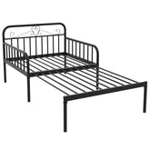 Extendable Metal Daybed to Twin Size Bed with Guardrails and Armrests
