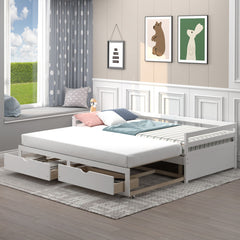 Dual-use Extendable Twin to King Daybed with Trundle and 2 Storage Drawers