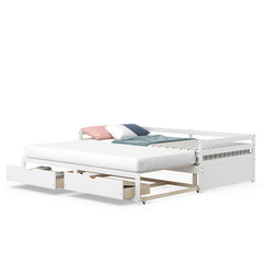 Dual-use Extendable Twin to King Daybed with Trundle and 2 Storage Drawers
