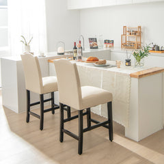 25 Inch Set of 2 Upholstered Counter Height Bar Stools with Rubber Wood Legs