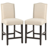 25 Inch Set of 2 Upholstered Counter Height Bar Stools with Rubber Wood Legs