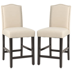 25 Inch Set of 2 Upholstered Counter Height Bar Stools with Rubber Wood Legs