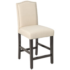 25 Inch Set of 2 Upholstered Counter Height Bar Stools with Rubber Wood Legs