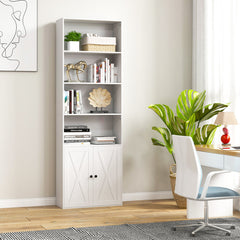 71 Inch Freestanding Bookshelf with 6 Shelves and 2-Door Cabinet