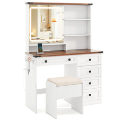 Farmhouse Vanity Set with Mirror and 3-Color Lighting