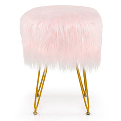 Faux Fur Vanity Stool Round Upholstered Footrest with Furry Padded Seat