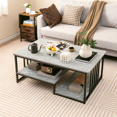 Faux Marble Coffee Table with Open Storage Shelf