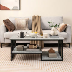 Faux Marble Coffee Table with Open Storage Shelf
